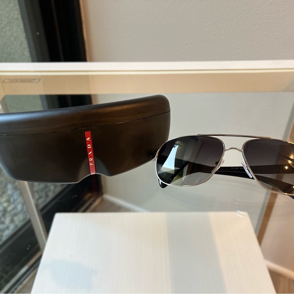 Prada Silver and Black Aviator Sunglasses
